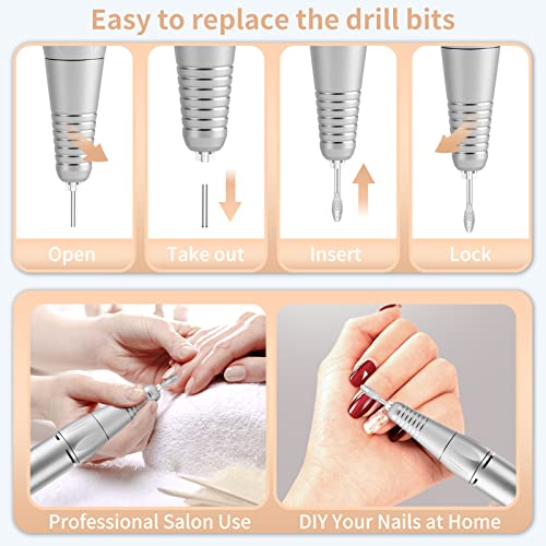 Portable Nail Drill 35000 RPM Rechargeable E-File Machine