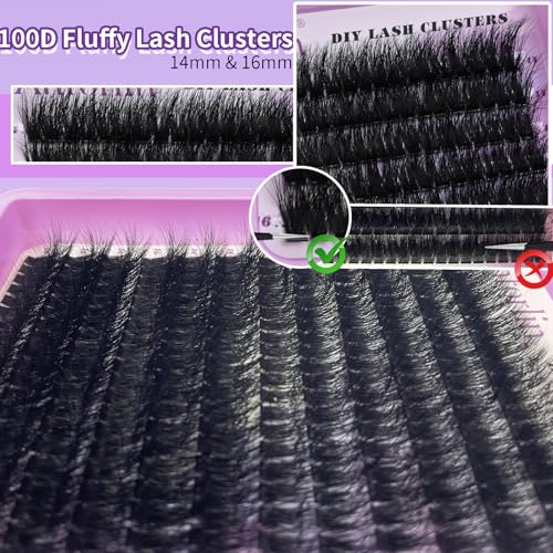 Lash Clusters 14-16mm Cluster Lashes Eyelash Extension 100D Thick Volume Eyelash Clusters 240 pcs D Curly Individual Lashes Wispy Lash Extension Supplement Pack DIY at Home by Anforlin
