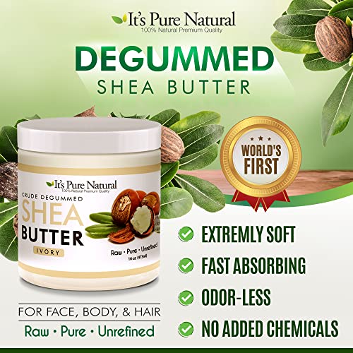 It's Pure Natural - World's First Crude Degummed African Ivory Shea Butter (16 oz) – 100% Pure & Natural Body Butter for Dry, Cracked Skin, Eczema, Stretch Marks & Anti-Aging