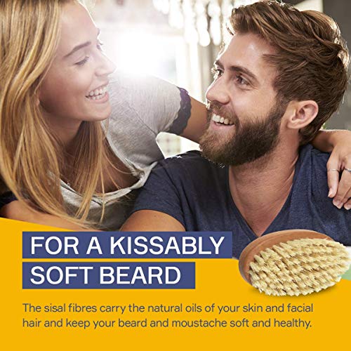 Seven Potions Vegan Beard Brush for Men ? 100% Sisal Plant Fibre & Pear Wood ? Firm Bristles to Gently Tame/Soften/Exfoliate ? 100% Natural, Non-Synthetic