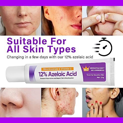 Atrilly Azelaic Acid Serum, Azelaic Acid 12% Facial Cream, Hyaluronic Acid & Niacinamide for Redness Relief Face, Dark Spot, Rosacea Acne, Balance Excess Sebum