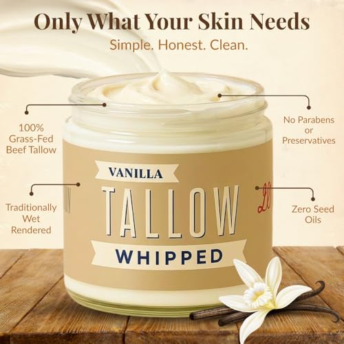 Whipped Tallow 9oz - All Natural Face Cream + Whole Body Moisturizer for Dry Skin - Made With Scented Oil Blend - No Preservatives, Parabens or Seed Oils - USA Made (Vanilla)