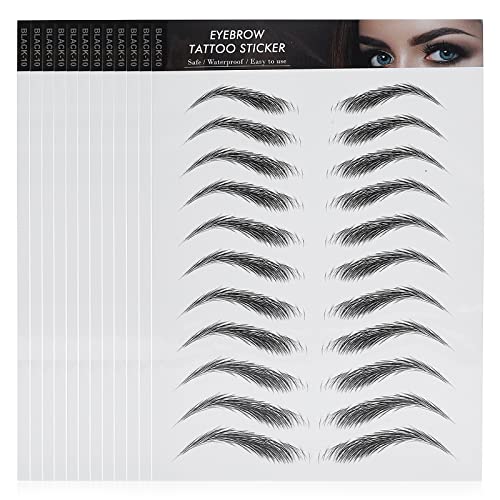4D Hair-Like Eyebrow Tattoos - 12 Sheets Waterproof Long-Lasting Eyebrow Transfers - Peel Off Stickers - Classic Style, 132 Pairs