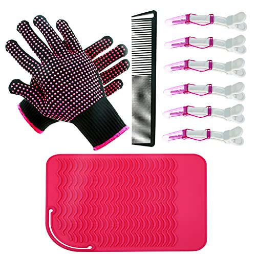 Heat Resistant Styling Gloves with Hair Clips & Comb Set