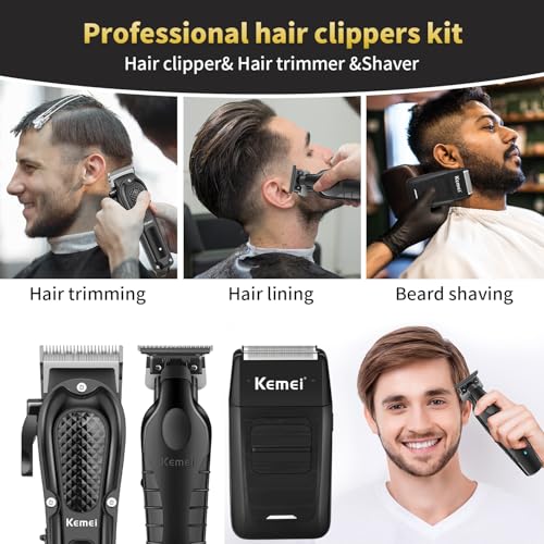KEMEI 3-in-1 Hair Clipper, Beard Trimmer & Foil Shaver Kit