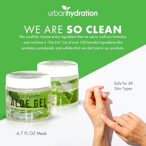 Urban Hydration Bright & Balanced Aloe Vera Leaf Facial Gel Mask | Lightweight, Removes Skin Impurities, Hydrates, Helps with Acne, Benefits For Smooth Skin, All Skin Types | 6.7 Fl Ounce