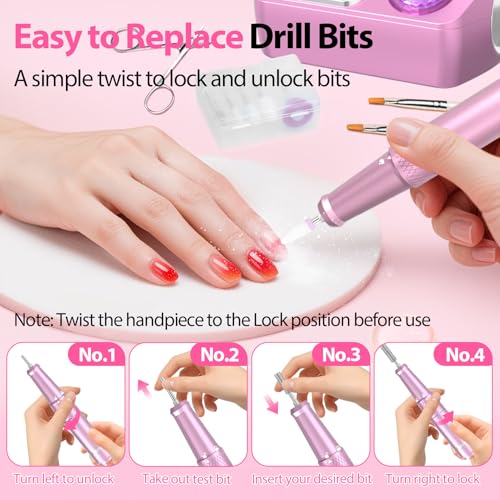 Pink 45000RPM Professional Corded Nail Drill E-File Kit for Salon & Home Use