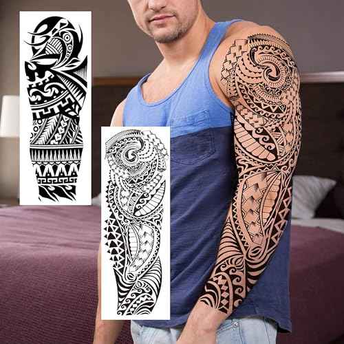 20 Sheets Black Tribal Wolf Tiger Lion Temporary Tattoo Sleeve For Men Adults, 3D Halloween Prison Gothic Maori Sleeve Tattoos For Women, Fake Full Arm Sleeve Tattoo Stickers Skull Skeleton