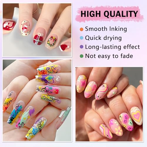 Nail Art Pens Set, 60 Colors Nail Art Markers Polish Pens for Painting Nails, Acrylic Paint Drawing Painting Dotting Markers Pen Quick Drying Nail Art Design Manicure Tools