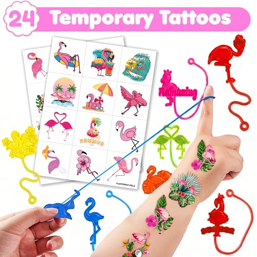 48pc Flamingo Party Favors Set with Stick Hands & Tattoos