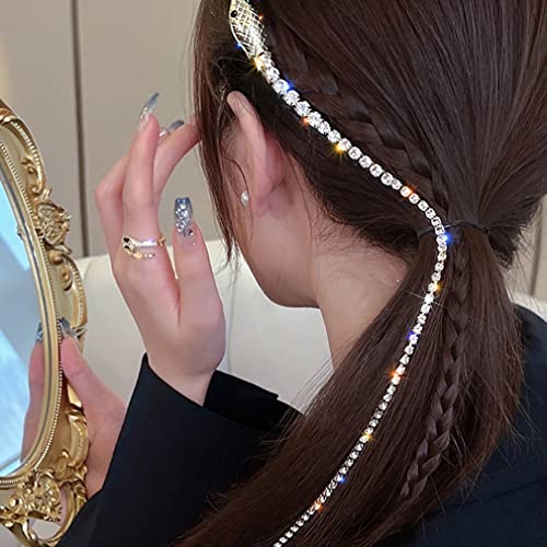 Rhinestone Hair Chains, Shiny Punk Tassel Hair Clips, Snake Shape Sparkle Crystal Adornments Decorative Chain Ponytail Headpieces Nightclub Prom Christmas Party Hair Accessories for Women Lady（2Pack)