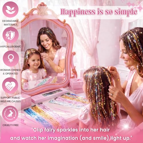 LORIEN Clip-In Hair Tinsel, 14 Pcs 22 Inch Sparkle Extensions