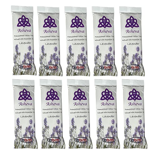 Asheva - 8" x 9" Individually Wrapped Moist Cotton Hot/Cold Refreshment Towel (Lavender, 10 Pack)