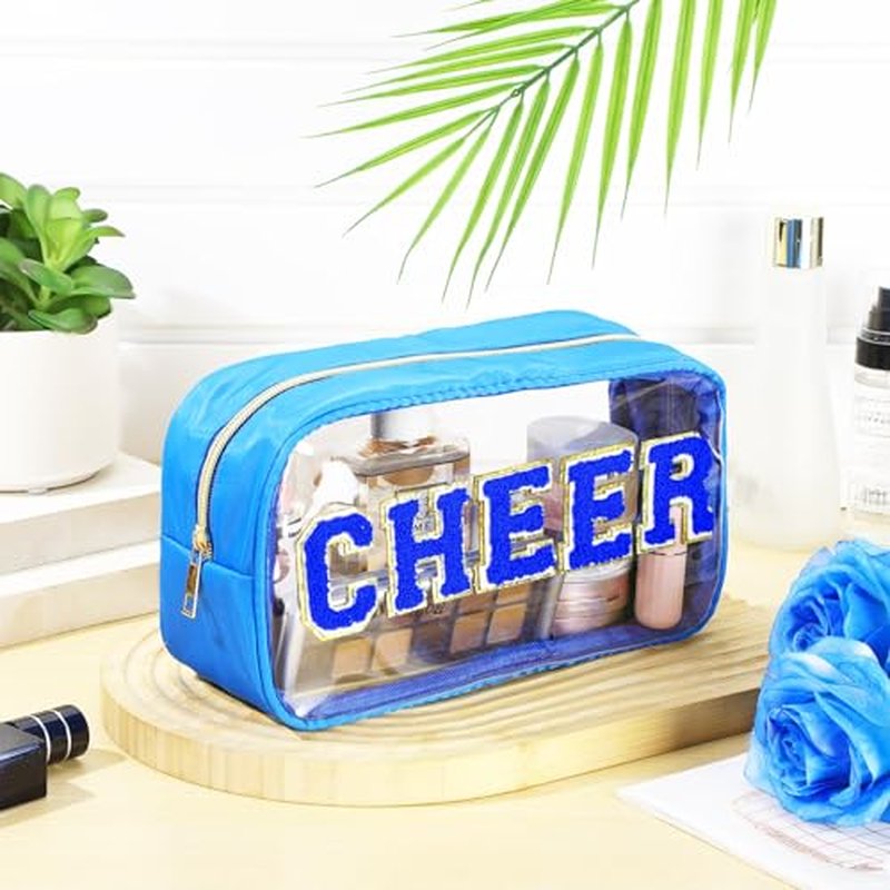 Abbylike Cheer Clear Makeup Bag with Chenille Letters – Waterproof Cosmetic Pouch for Cheerleaders