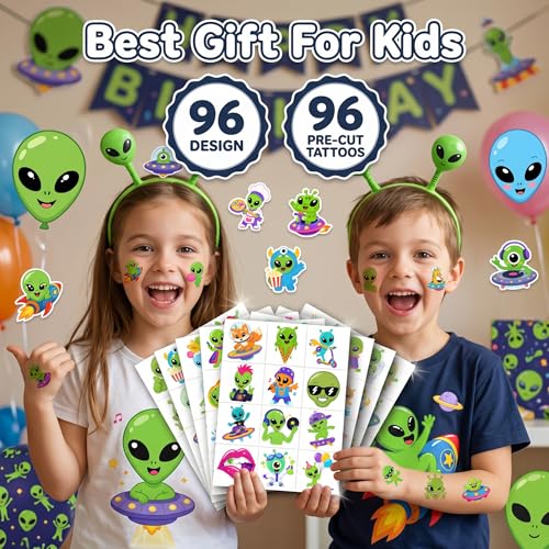 96 PCS Alien Temporary Tattoos for Kids - Waterproof Party Favors