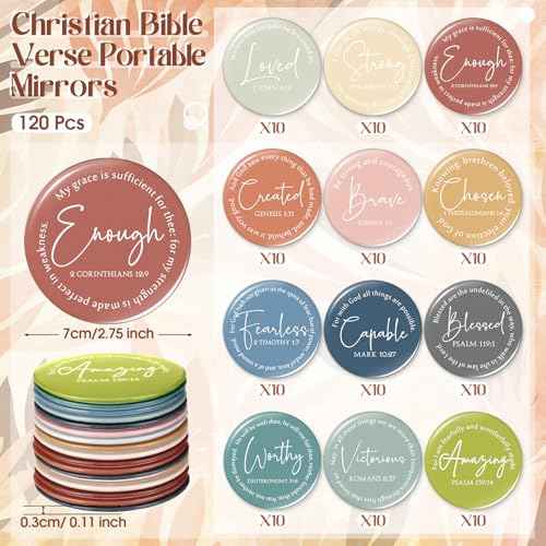 Geelin 48 Pcs Christian Mini Compact Mirrors for Purse Inspirational Bible Verse Scripture Portable Mirrors Bulk Women Small Thank You Gifts Bag for Christmas Coworker Employee Staff Friend (Morandi)
