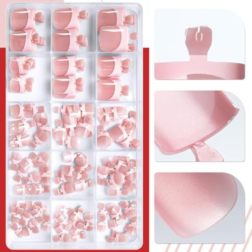 150pc Pink French Tips Press On Toenails Short Square Acrylic Kit