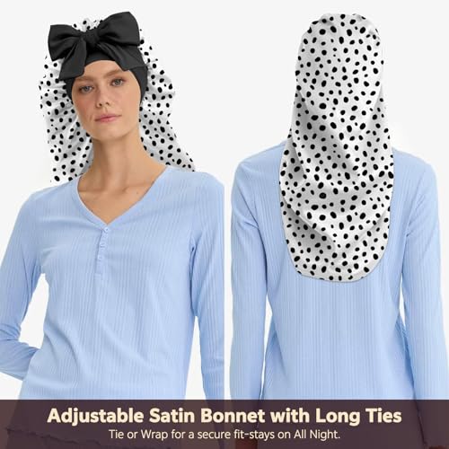 Deokke Satin Long Hair Braid Bonnet for Sleeping – Double Layer Tie Band Nightcap Women Girls