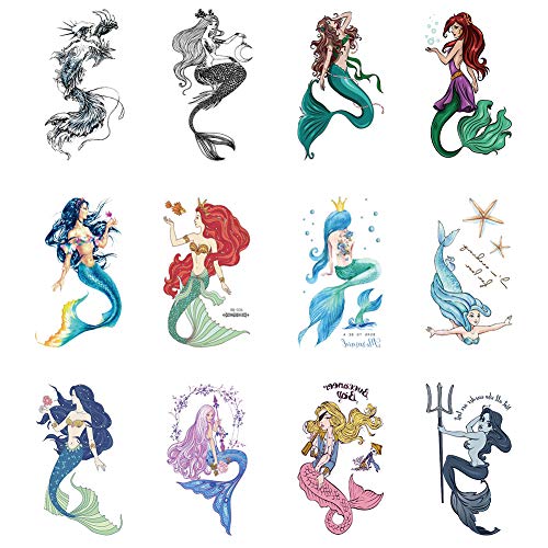Mermaid Temporary Tattoos 12-Pack Waterproof Body Art Stickers