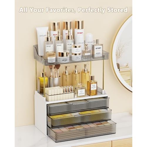 Bathroom Organizers and Storage, Makeup Organizer (Sturdy Durable Attractive), Ideal for Vanity, Countertop, Counter, Perfume, Skincare, Cabinet, Cosmetic, Dresser Organizer (Black)