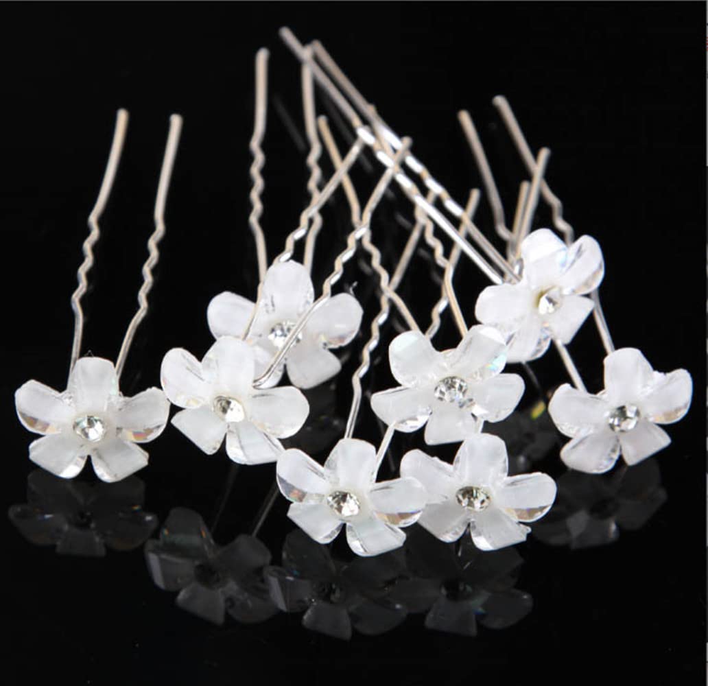 40Pcs Bridal Wedding Hair Pins, BetterJonny Flower Crystal Pearl Hair Clips Rhinestone Hair Accessories U Shape Hairpins for Women Girls Wedding Hairstyles