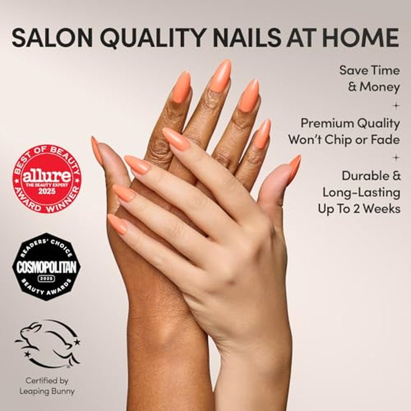 Glamnetic Soft Tangerine Press-On Nails | Medium Almond Shape | 30 Nail Kit