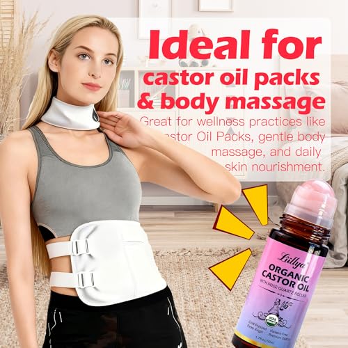 Organic Castor Oil Roll On with Rose Quartz Roller, Cold Pressed 1.7oz