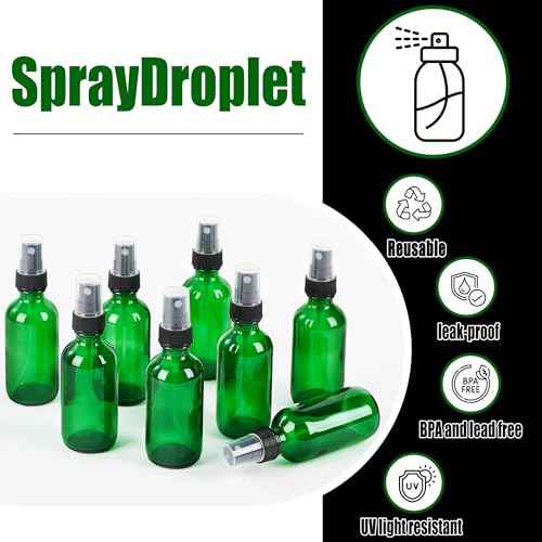 2 oz Glass Spray Bottles, Reusable Fine Mist Sprayer Small Spray Bottle, Leak-Proof Design, Perfect for Travel, Skin Care, Perfumes, Botanical, Cleansing (Green, 2oz-12pcs)