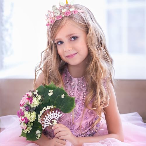Pink Flower Crown Headband for Girls' 5th Birthday Party
