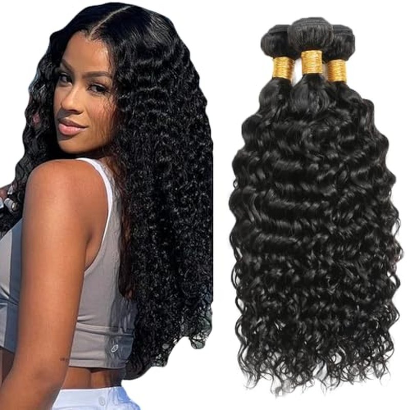 12" Natural Black Water Wave Human Hair Bundles - 3 Pack