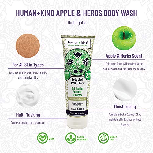 Human+Kind Body Wash - Natural, Moisturizing Body Soap with Coconut Oil - A Gentle, Soothing Cleanse for Dry, Sensitive Skin - Three Fresh Scents: Orange, Grapefruit, and Apple and Herbs - 8.45 oz