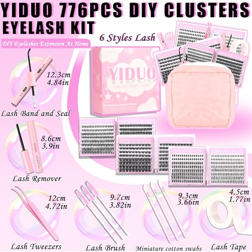 6 Styles Lash Clusters Kit 40D/60D/Volume/Manga/Spikes Portable Lash Makeup Bag Kit 10-18mm Wispy Individual Eyelash Extensions, Volume Studio Effect C/D Curl Lashes Kit with Lash Bond and Seal