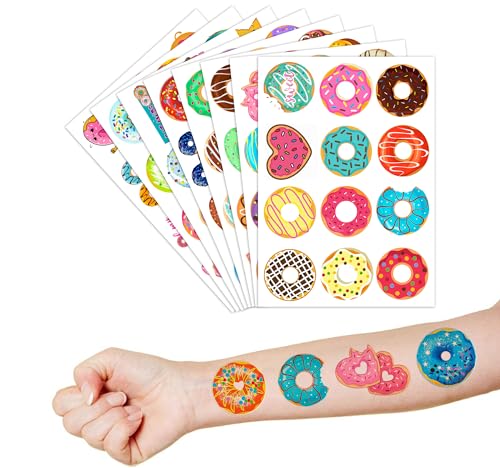 96 PCS Donut Temporary Tattoos for Kids - Waterproof Party Favors