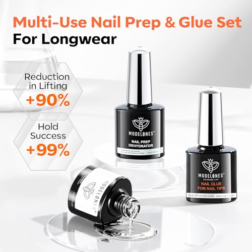 Modelones Gel Nail Glue Kit - 10-in-1 Nail Prep & Primer Set