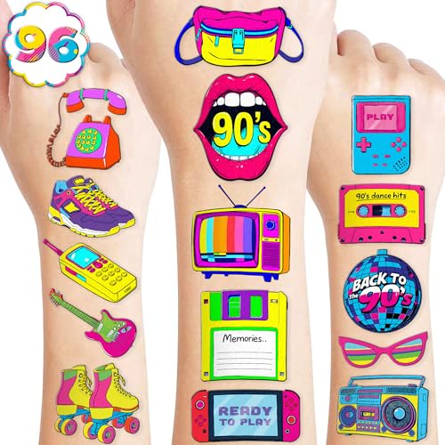 96 PCS Retro 80s & 90s Temporary Tattoos - Kids Party Favors