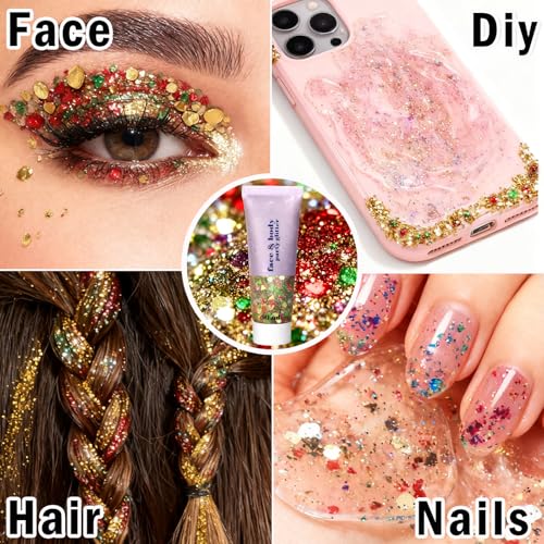 Sulily Christmas Body Glitter Gel Red Green White – Holographic Face & Body Sparkle
