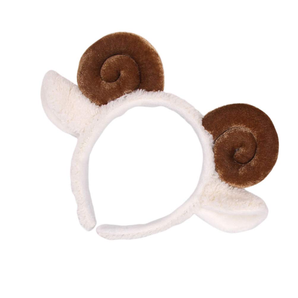 PRETYZOOM Spiral Hair Ties and Plush Animal Headbands for Women - Sheep Horn Ear Headbands, Cartoon Party Favors (Coffee)