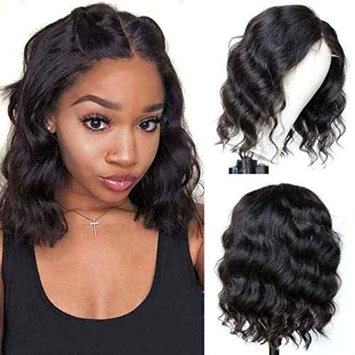 Bob Wig Human Hair Body Wave Lace Front Wigs Human Hair 4x4 HD Lace Closure Wig 12 inch 180% Density Pre Plucked Short Bob Wigs for Women Wet and Wavy (12 inch, Natural Black)
