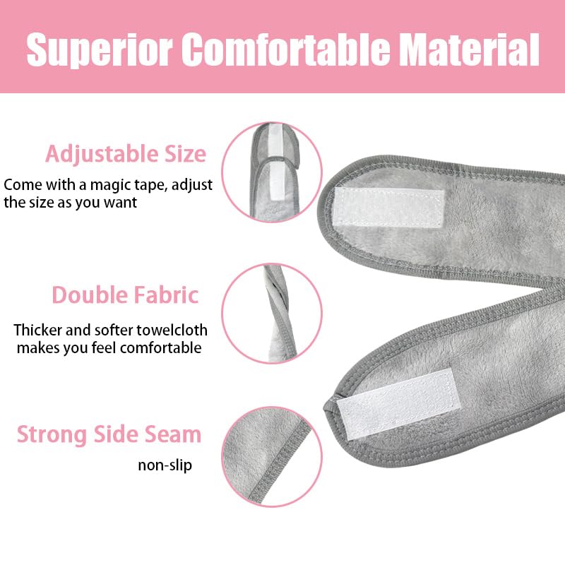 3-Pack Adjustable Terry Cloth Headband with Magic Tape