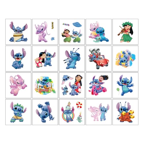 40Sheets Cartoon Stitch Temporary Tattoos Birthday Themed Party Supplies Decoration Favors Cartoon Cute Waterproof Sticker for Kids Boys Home Activity Class Prizes Christmas Rewards