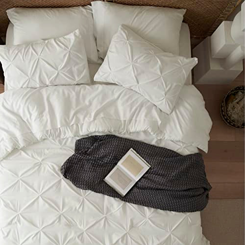 Bedsure Twin Comforter Set with Sheets - 5 Pieces Bedding Sets, Pinch Pleat Ivory Twin Bed in a Bag with Comforter, Sheets, Pillowcase & Sham