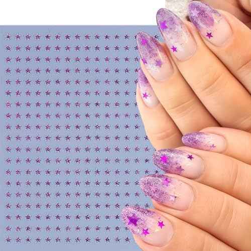 6 Sheets Star Nail Stickers 3D Self-Adhesive Glitters Starlight Nail Art Stickers Shiny Stars Glitters Nail Decals Black White Red Purple Laser Silver Stars Gold Nails Design Nail Supplies for Women