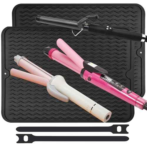 2 Pack Heat Mat for Curling Iron, Oversize Silicone Resistant Mat for Hair Tools, Hot Pad for Hair Straightener, Flat Irons and Hot Hair Styling Tools Home Travel Gym Salon (15.7" x 11.8")