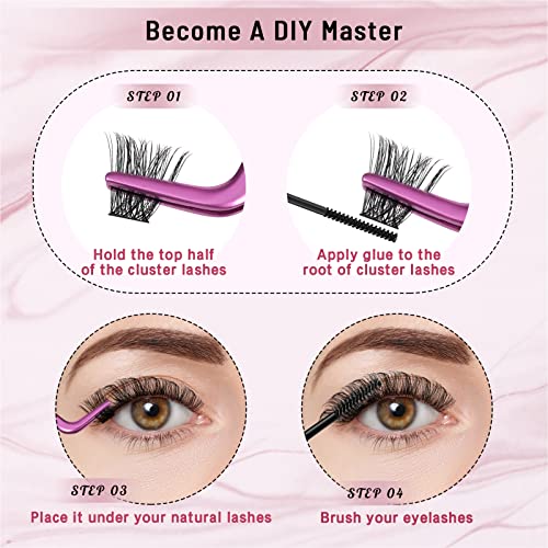 Lash Clusters 180 Pcs Cluster Lashes DIY Individual Lashes Fluffy Cluster Eyelash Extension Eyelash and Mirror 2 in 1 Easy to Apply at home Lashes (Tender,D-10-16mix)