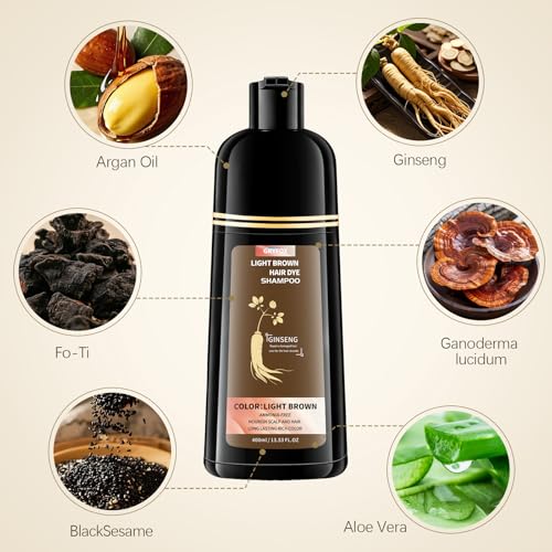 GRYFOX Light Brown Hair Dye Shampoo – Gray Coverage, 15 Mins
