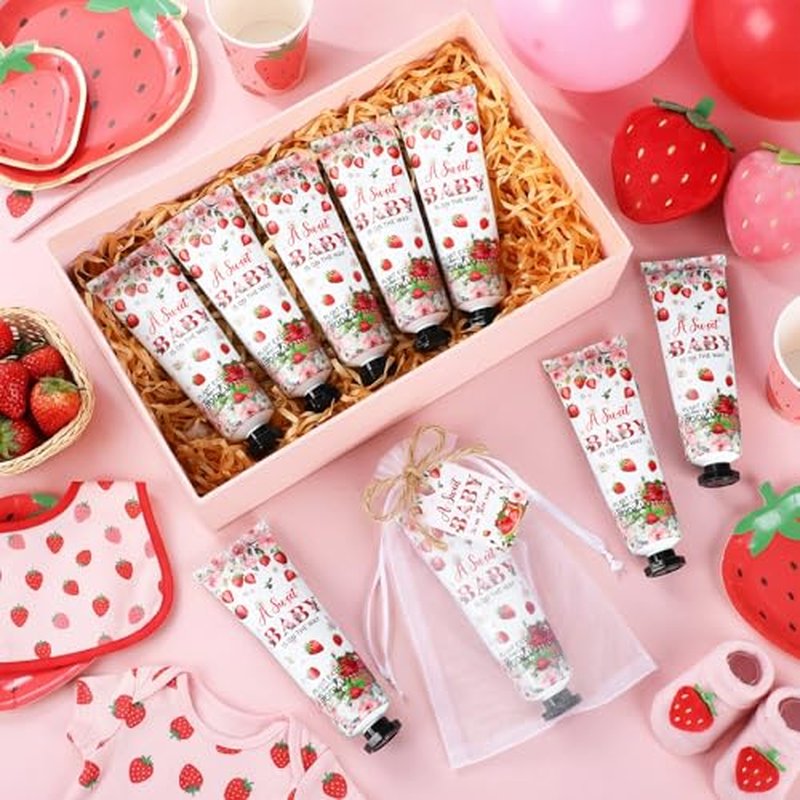 48 Sets Strawberry Baby Shower Favors for Guests Berry Sweet Hand Creams Body Lotion Baby Shower Party Supplies Thank You Gift Travel with Bag Tag for Birthday Gender Reveal Return Gifts