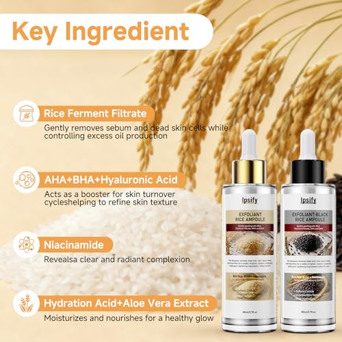 Peel Shot Glow Rice Ampoule, Black and White Rice Exfoliant for Face and Body, Rice Exfoliator for Faces Dead Skin Cells Remover, Face Peel Shot Serum for Softens Cuticle, 80ML (Black Rice)