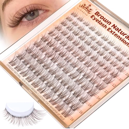 Brown Lash Clusters Natural Eyelash Clusters Wispy Individual Lash Extensions Brown Eyelash Extensions with Clear Bands Short DIY Eyelash Extensions at Home 100Pcs 8mm-16mm