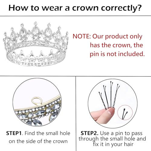 Silver White Queen Rhinestone Crown for Women Wedding & Costume