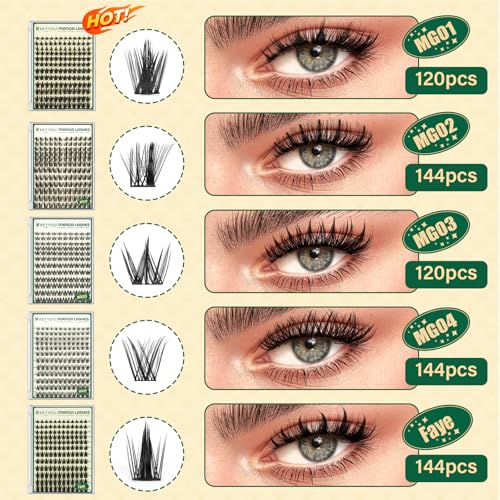 KEYYOU Manga Lash Clusters - 144pcs D Curl 8-18mm DIY Eyelash Extensions